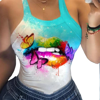

Women’s Sexy Bow Backless Camisole Summer Personality Printing Round Neck suspender tank tops clothes summer