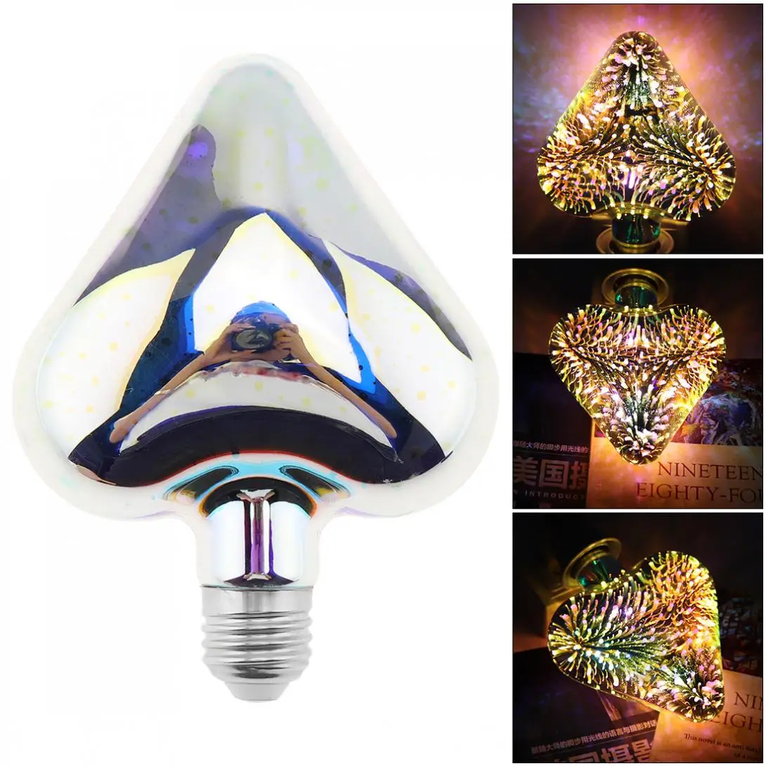 

85-265V 7W Dazzle Color LED Light Bulb Heart 3D Decoration Firework Bulb 360 Degree Angle for Xmas Holiday Interior Decoration