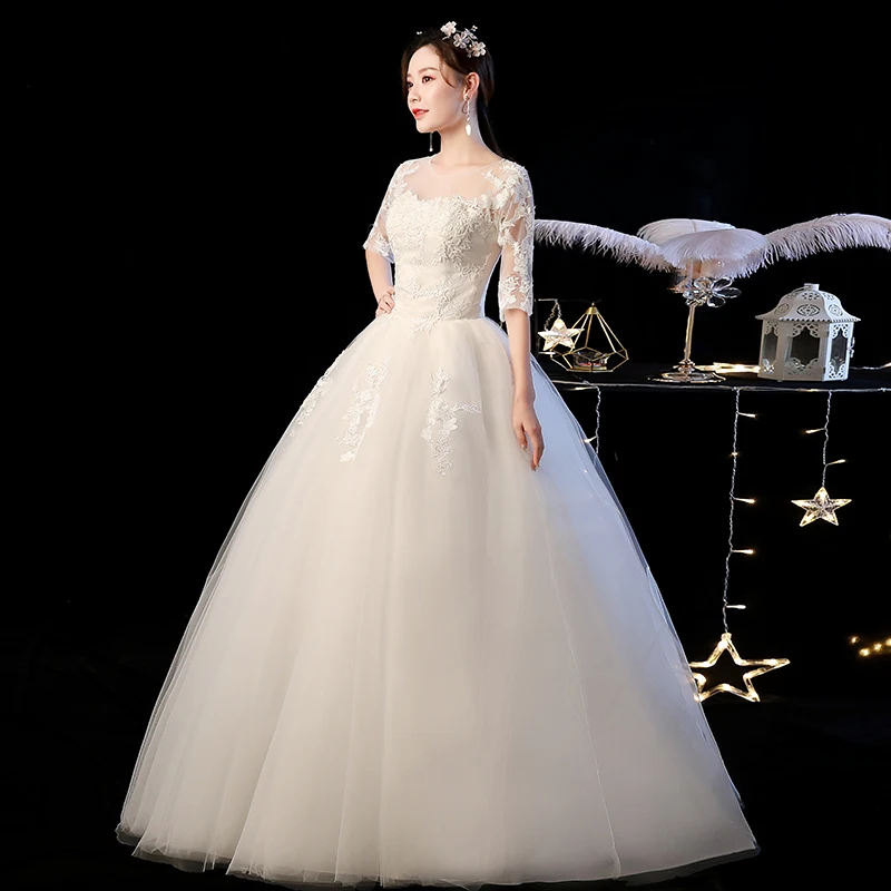 Модное свадебное платье с круглым вырезом и коротким рукавом, кружевное платье с цветочным узором, настоящая фотография, винтажное платье с аппликацией, платье-корсет, свадебное платье