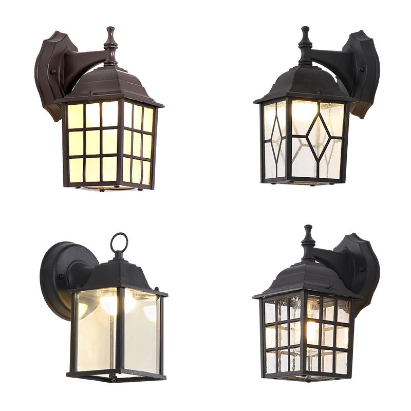 Cottage Waterproof Wall Lamp Outdoor Lighting E27 Holder Hotel Wall Sconce Aluminum Glass Shade Porch Light