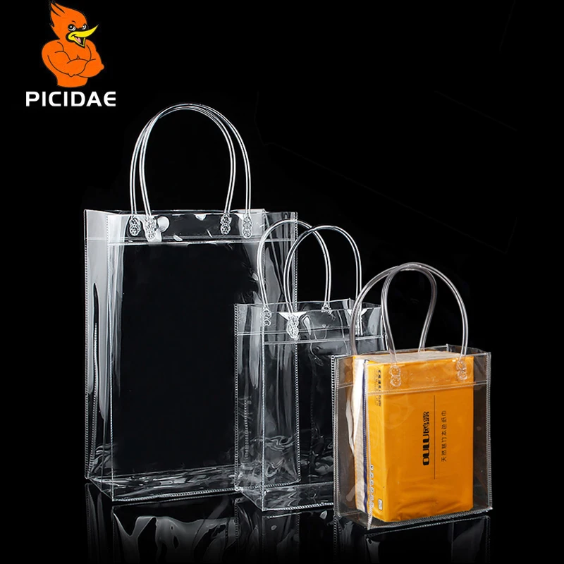 Прозрачная HD мягкая сумка тоут из ПВХ с кнопками пластиковая упаковочная коробка