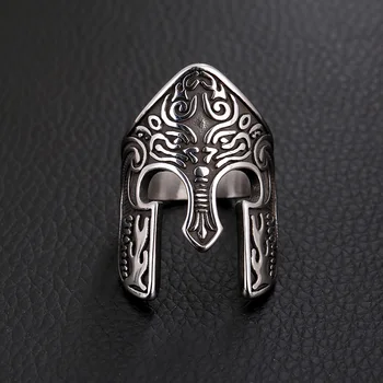 

FFLACELL Male Viking Warrior Helmet Ring Norse Rune Alloy Spartan Mask Helmet Rings Totem Amulet Jewelry