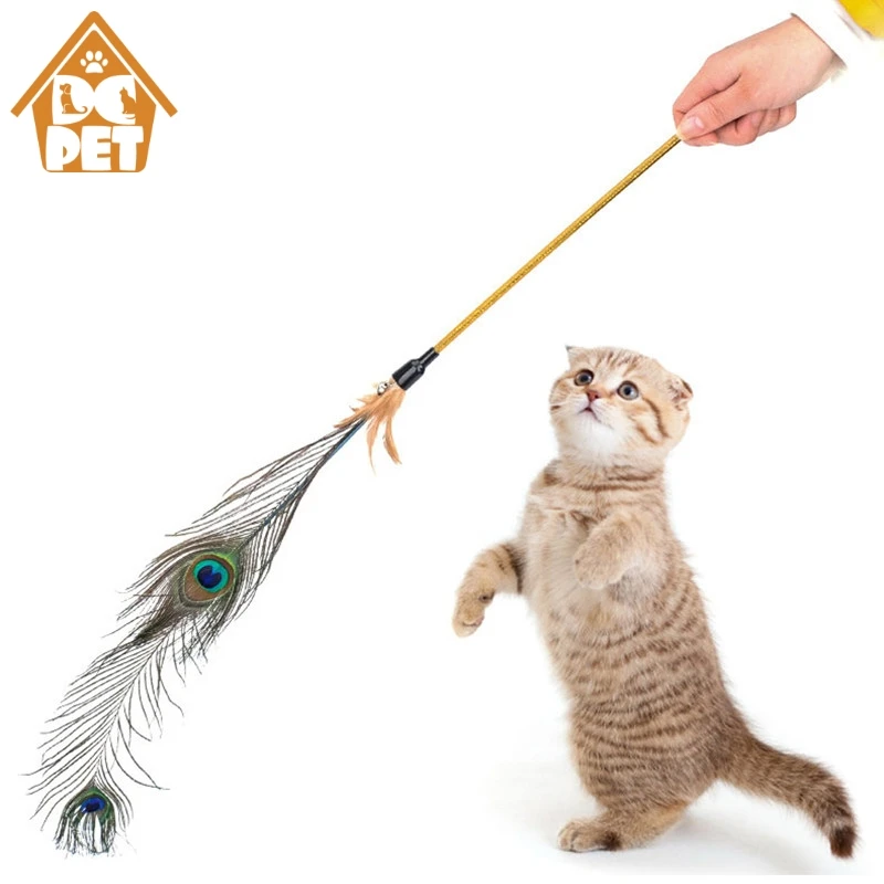 

Pet Cat Feather Toy bells Cute Design Wire Feather Teaser Wand Plastic Toy Cat Play Feather Teaser Toy For Cat interactive fun