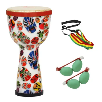 

8 inch Multicolor African Hand Drum Tambourine with Sand Egg + Shoulder Cross Strap Professional Percussion Instrument