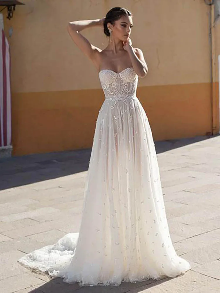 Слоновая кость Лори Кружева Линия свадебное платье Vestidos de novia возлюбленной шеи кружева сексуальные свадебные платья элегантные свадебные платья без спинки - Цвет: Слоновая кость