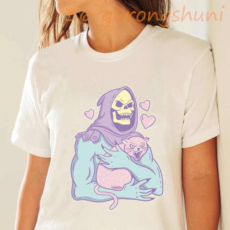 

2020 Fashion Casual joker cat Short Sleeve Sun Flowers T shirts Zombie face Skull T Shirt Women Chemise Female Tops Tees Mujer