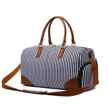 

2019 fashion striped handbag travel can be slanted large capacity short-distance canvas striped travel bag