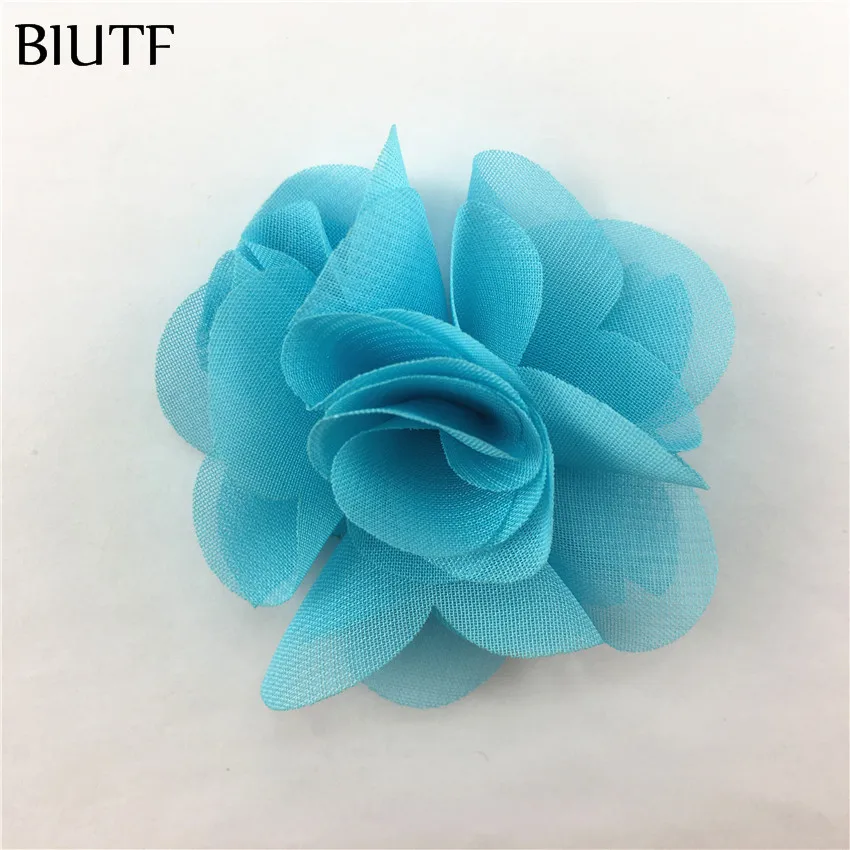 blue 10 шт./лот 6,5 см шифоновые цветы розочки с зажимом для волос Изысканные цветы в волосы девушки оголовье аксессуары MH88 - Цвет: blue