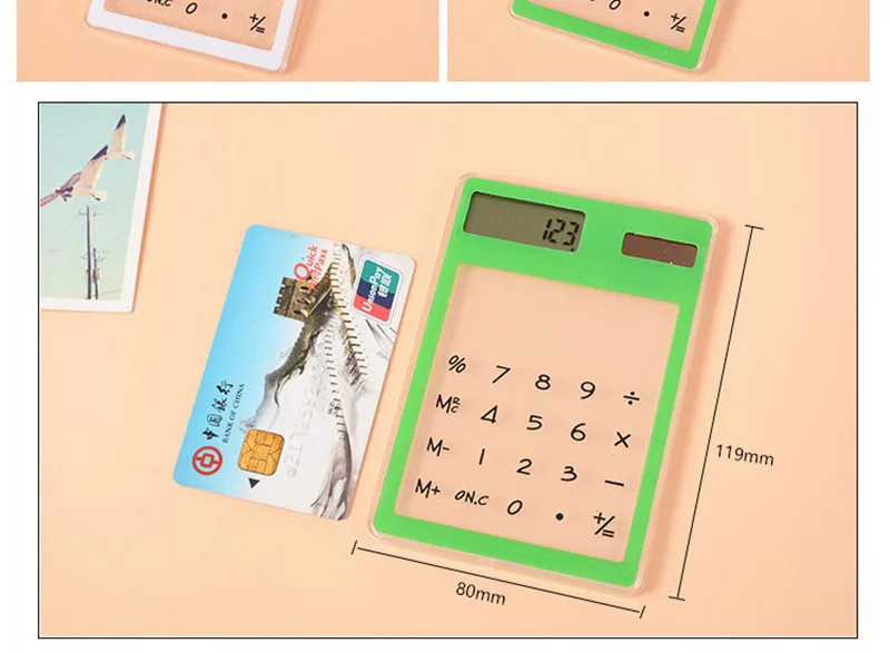 Useful Calculator LCD 8 Digit withTouch Screen Ultra slim Transparent Solar Stationery Clear Scientific Office