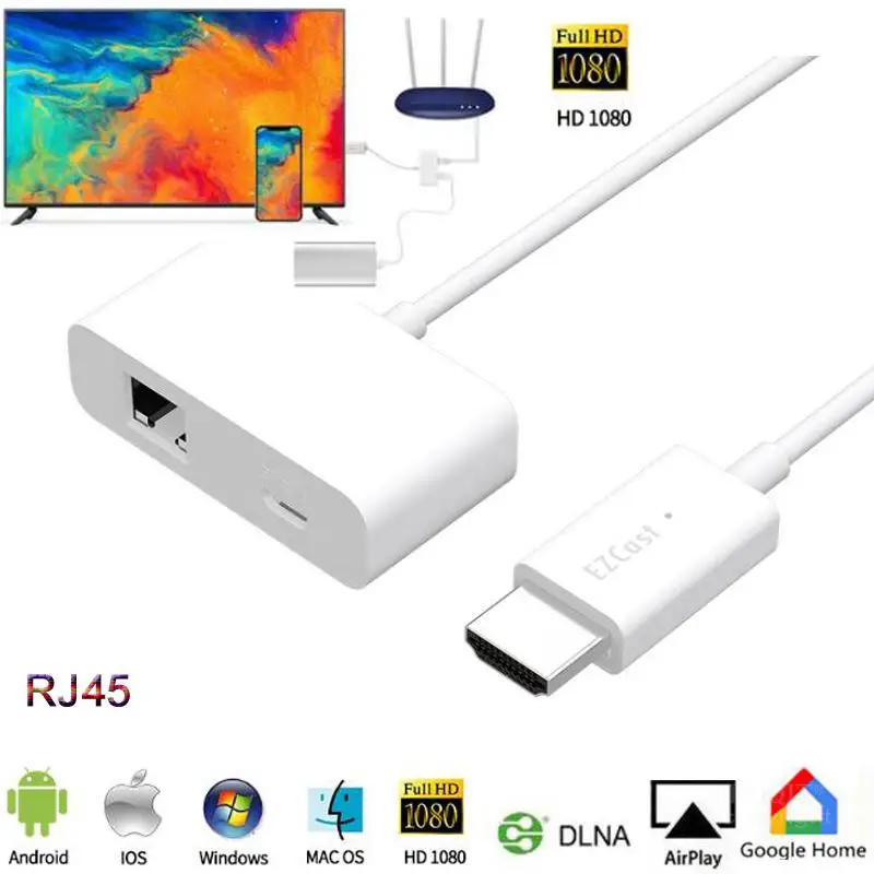 EZCast RJ45 Ethernet провод MagicEther беспроводной HDMI WiFi дисплей ключ Airplay DLNA экран зеркальное отображение адаптер для Android iOS ПК