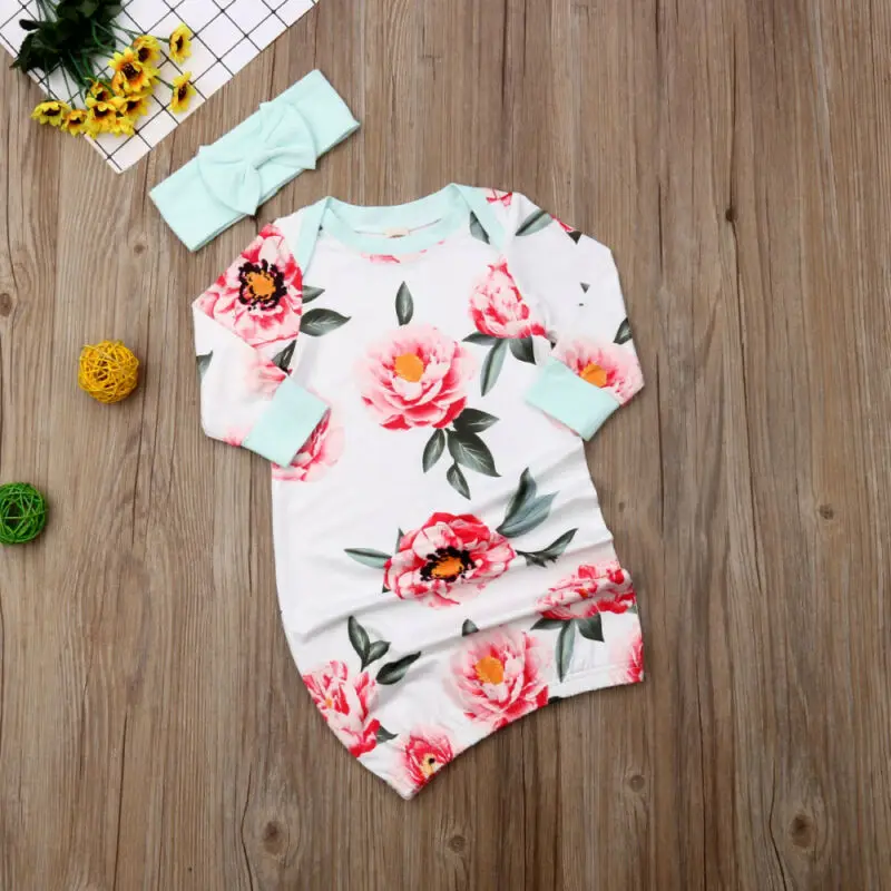 Newborn Baby Boy Girl Long Sleeve Floral Infant Sleepwear Pajamas Set