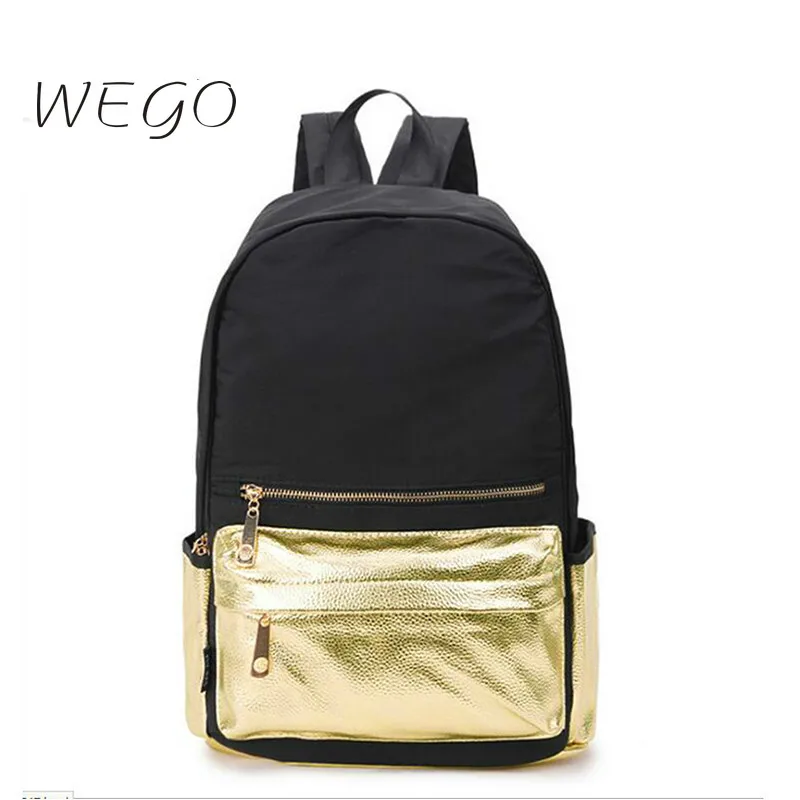 Золото Цвет для женщин нейлоновый рюкзак девочек подростков Mochila Feminina