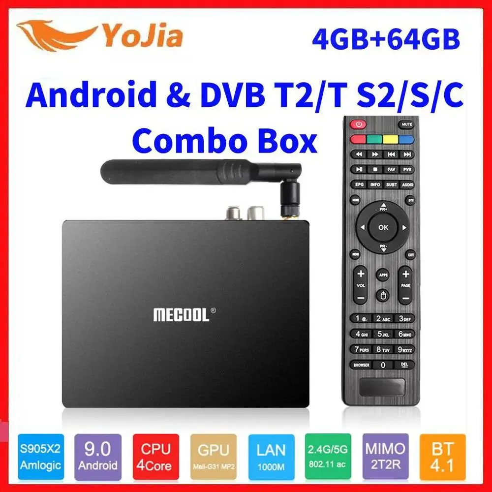 Приставка Смарт ТВ Mecool K7 Android 9 0 DVB T2/S2/C Amlogic S905X2 четырехъядерная 4 Гб ОЗУ 64 ПЗУ 4K 2 4/5G