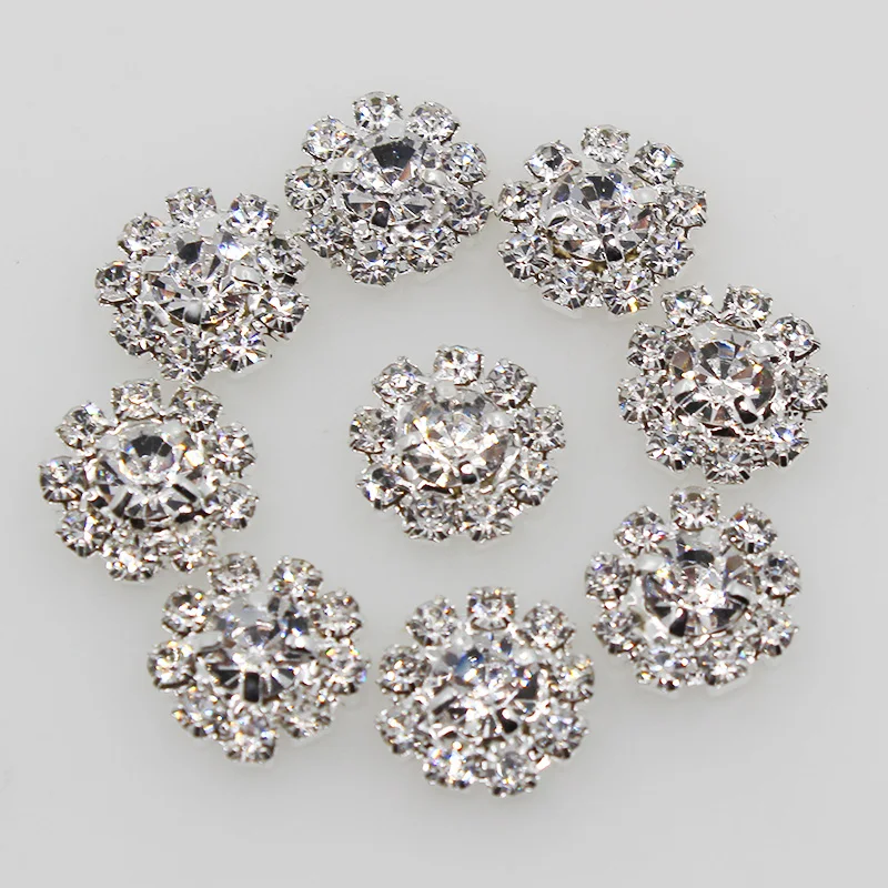 

shiny round 50PC 12mm Artificial crystal clear rhinestone Metal Wedding invitations decorate button silver clothing accessories