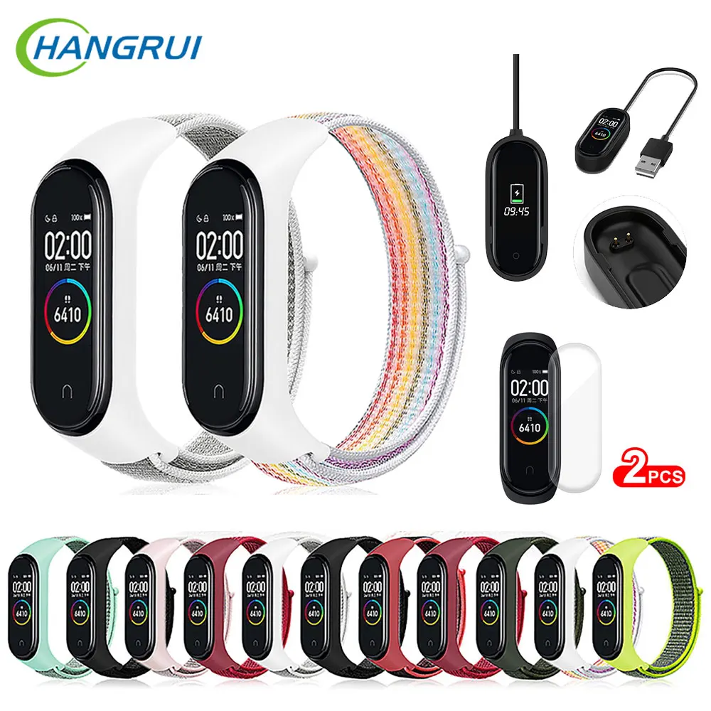 Hangrui нейлоновый ремешок петля для Xiaomi Mi Band 4 спортивные часы дышащий 3 Band4 Смарт