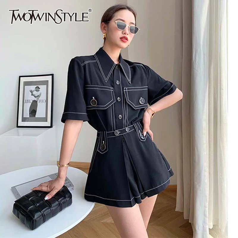 Женский Повседневный костюм TWOTWINSTYLE летний из двух предметов топ с отложным