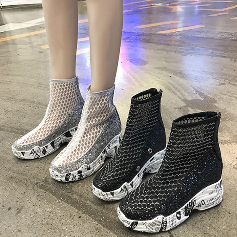 

High-top Breathable Sneakers Women Casual Shoes Summer Platform Sneaker Chunky Trainers Chaussures Femmes Height Increase Shoes