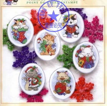 

Higher quality cotton threads Counted Cross Stitch Kit Kitten Cat Ornament Christmas Tree Ornaments 6 pieces Dim 08687