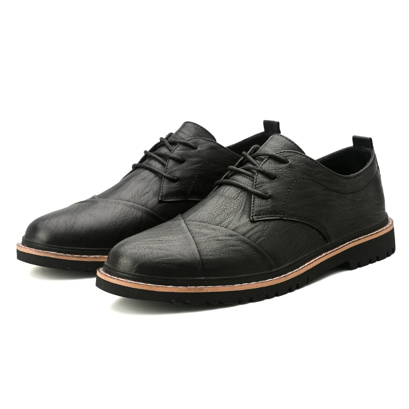 KATESEN/Мужская обувь; кожаные модные мужские туфли с высоким берцем; Роскошные Брендовые мужские повседневные кроссовки; водонепроницаемые однотонные туфли на плоской подошве со шнуровкой - Цвет: Черный