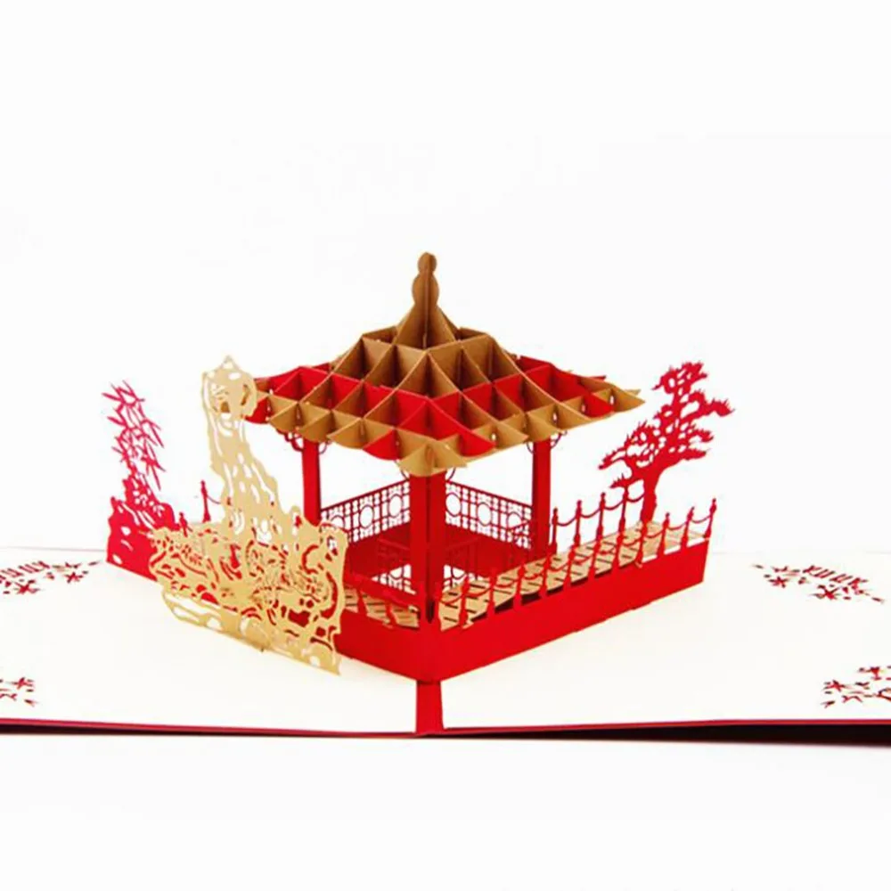 Jiangnan павильон 3D открыток Подарочная открытка с наклейки на конверте свадебные приглашения Поздравительные открытки юбилей Wenskaart