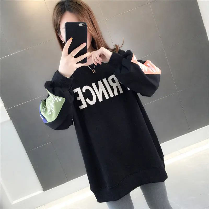 Cotton spring and autumn thin style oversize hoodie women 2019 new Korean version loose bf languor lazy wind versatile printed l | Женская