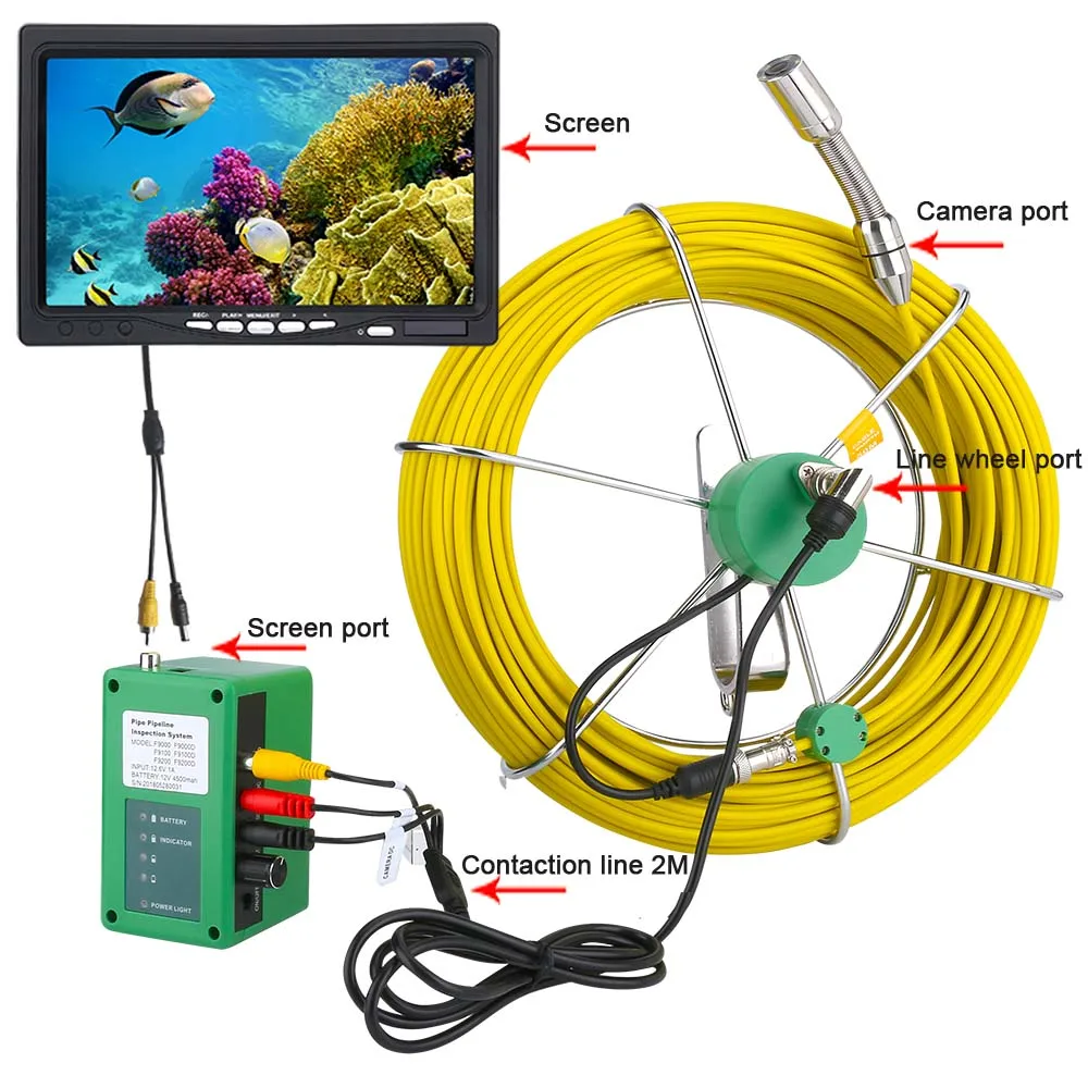 9"LCD DVR 1000TVL 50M IP68 Waterproof Drain Pipe Sewer Inspection Camera System 