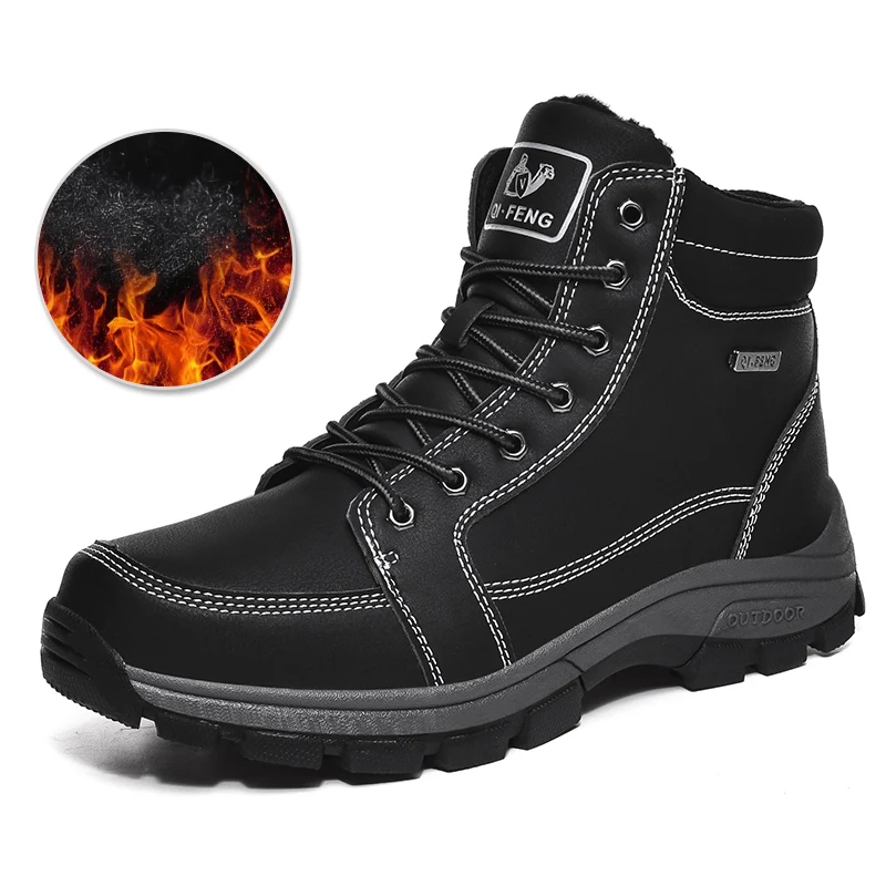 Уличные Ботинки martin; Мужская водонепроницаемая походная обувь; теплая плюшевая зимняя обувь; мужские тактические армейские ботинки; обувь для альпинизма и кемпинга - Цвет: fur black