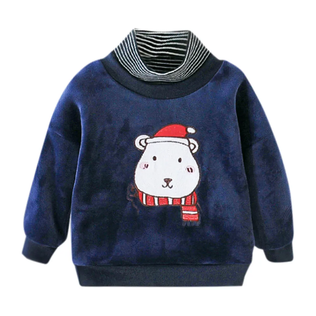 Модная детская одежда для маленьких девочек; хлопковый свитер с круглым вырезом для маленьких мальчиков; Рождественская футболка с медведем; топы; одежда; H4