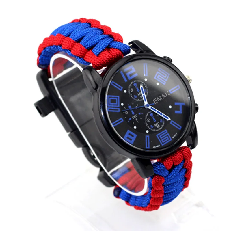 

Stall Product Fashion & Sports Watrproof Watch Entirely Handmade Weaving Umbrella Rope Compass Watch Nylon Watchband
