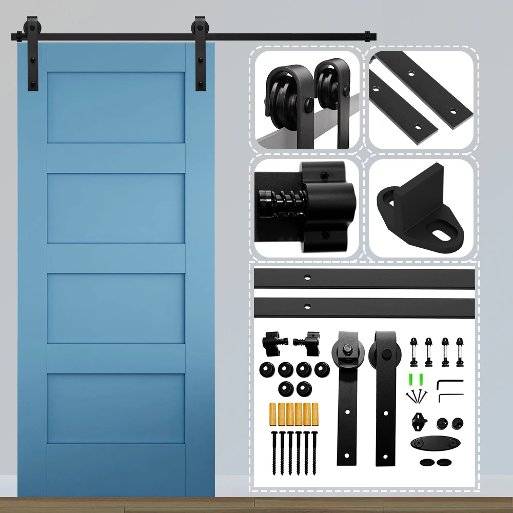 Sliding Door Hardware Kit J-Shape Sliding Barn Door Hardware Kit Rustic Black Hanging Rail Cabinet Wood Door 183CM/200CM for Single