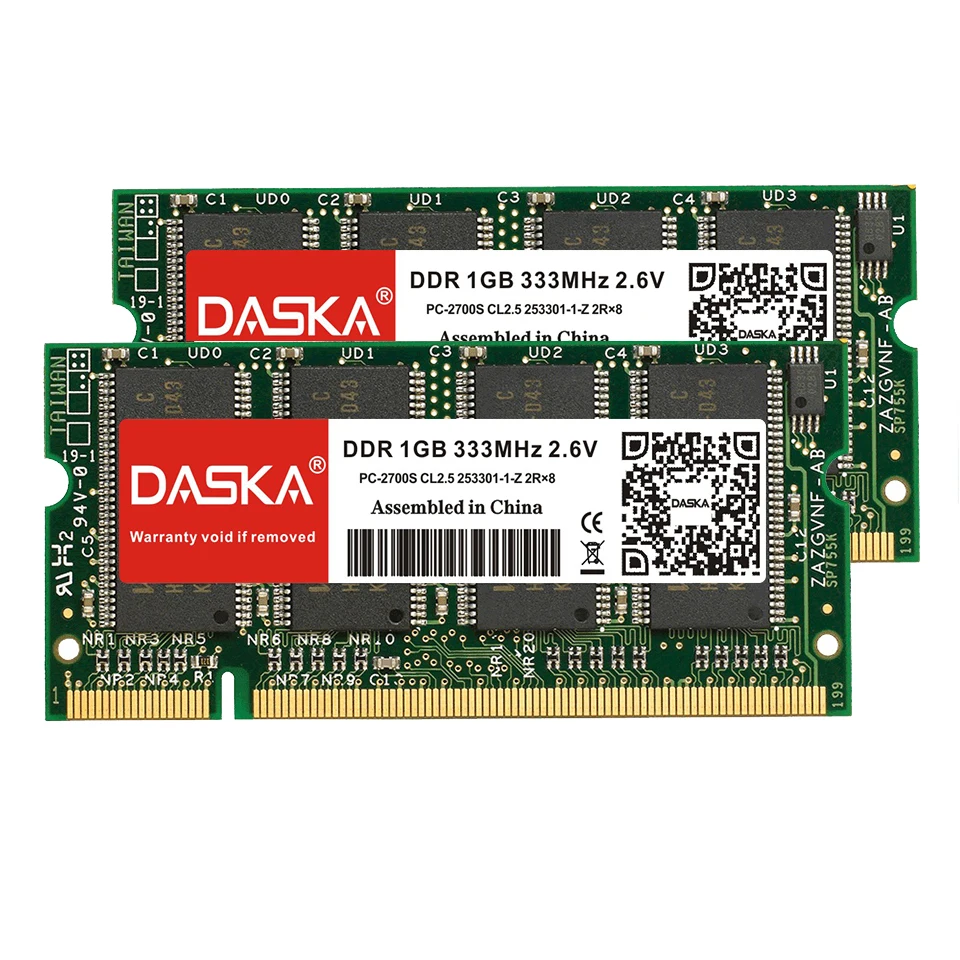 DASKA Laptop Speicher DDR 1GB 333MHz PC2700 400MHz PC3200 200Pin DDR 1GB CL3 CL2.5 2,6 V SO-DIMM Laptops RAMs Lebenslange Garantie DASKA Laptop Speicher DDR 1GB 333MHz PC2700 400MHz PC3200 200Pin DDR 1GB CL3 CL2.5 2,6 V SO-DIMM Laptops RAMs Lebenslange Garantie