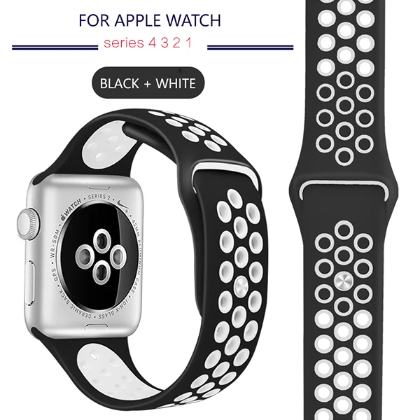 Для Apple Watch Series 5 4 3 2 силиконовый ремешок-браслет 38 мм 40 мм 42 мм 44 мм ремешок из резины iwatch 4 3 2 - Цвет ремешка: black white