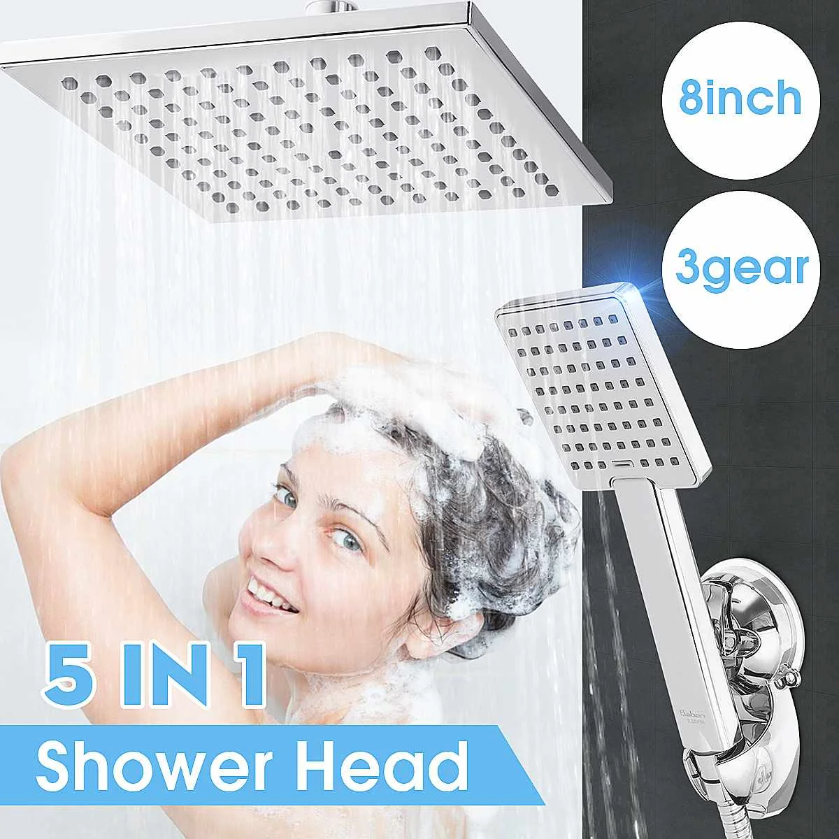 5PCS Shower Set 9 Inch Shower Head Shower Tube Shower Wall Holder Stainless Steel Rustproof ABS Shower Kit For Bathroom Toilet afbeelding
