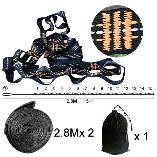 2 PCS Essential Can Hold 2000kg Out Door Camping Hiking Hammock Hanging Belt Hammock Strap Rope Accessories Load Bind Rope 