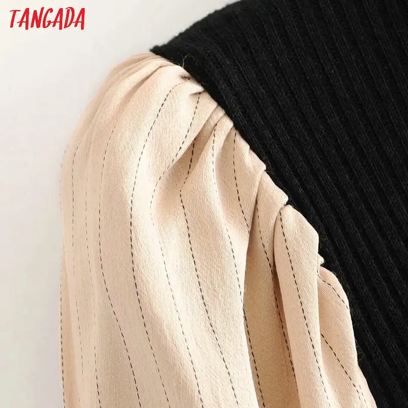 Tangada, женские Лоскутные эластичные свитшоты с рукавом, Короткие стильные пуловеры с длинным рукавом и круглым вырезом, женские топы 3A54