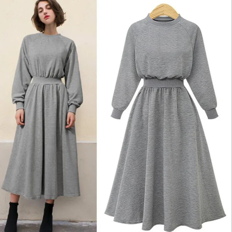 

2019 large size dress autumn new women's slim retro waist long sleeve dress XL-5XL