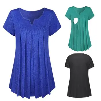

Women's short sleeve t-shirt | Fashionable Solid Ruffle Maternity Clothes