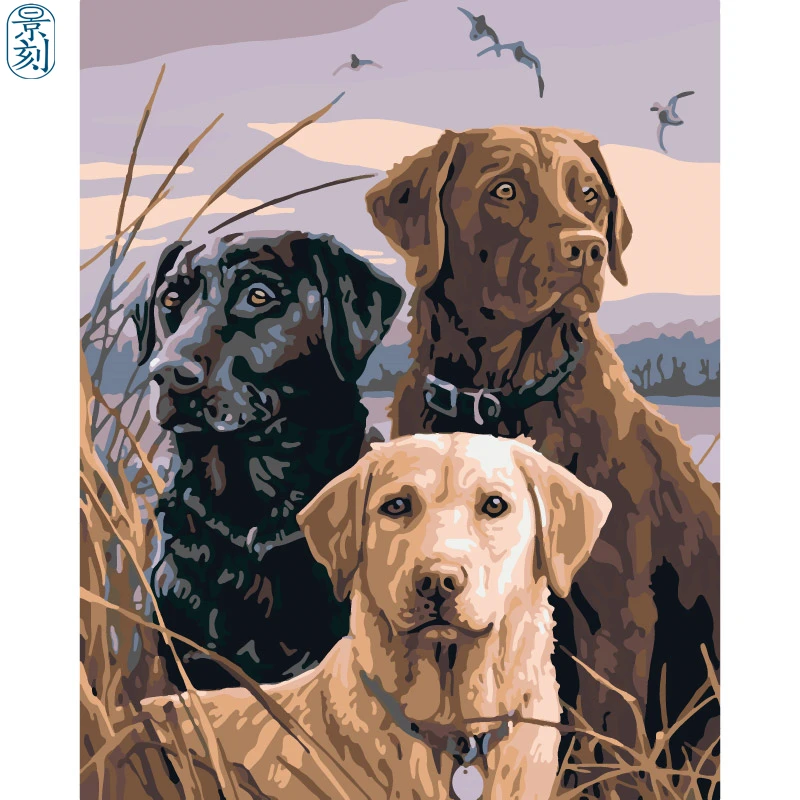 Кленовые листья и dog.40 x 50 см, живопись по номерам, сделай сам, искусство стены, украшения гостиной, пейзаж, фигура, животное, цветок, мультфильм - Цвет: DC213