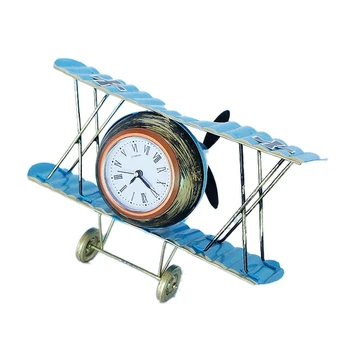 

Metal Retro Table Aircraft Clock Vintage Airplane Model Wine Bar Shop Decoration Desk Seat Clock Children Gift
