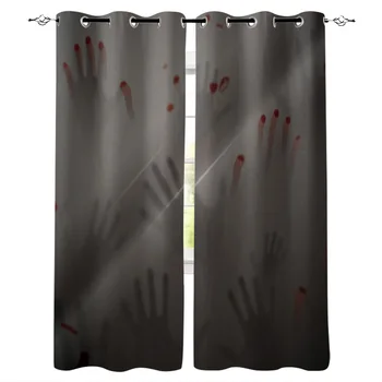 

Halloween Horror Blood Hand Silhouette Curtains for Windows Drapes Blinds Printing Curtain For Living Room Bedroom Home Decor