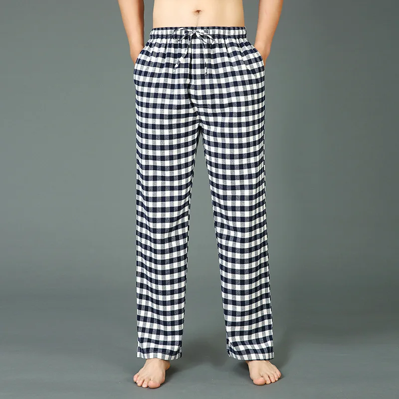 plaid pajama pants Spring Autumn Men 100% Cotton Pajama Pants Male Casual Plaid Home Trousers pantalon pijama hombre Lounge wear S-XXL 100KGS black silk pajamas