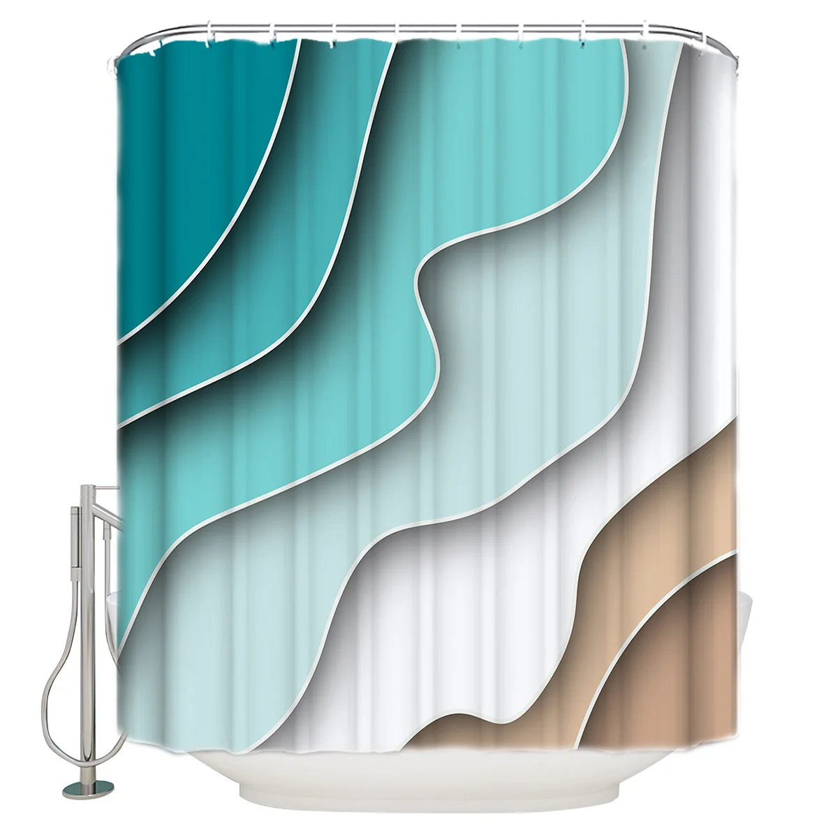 Progressive Three Dimensional Paper Cut Polyester Fabric Shower Curtain
