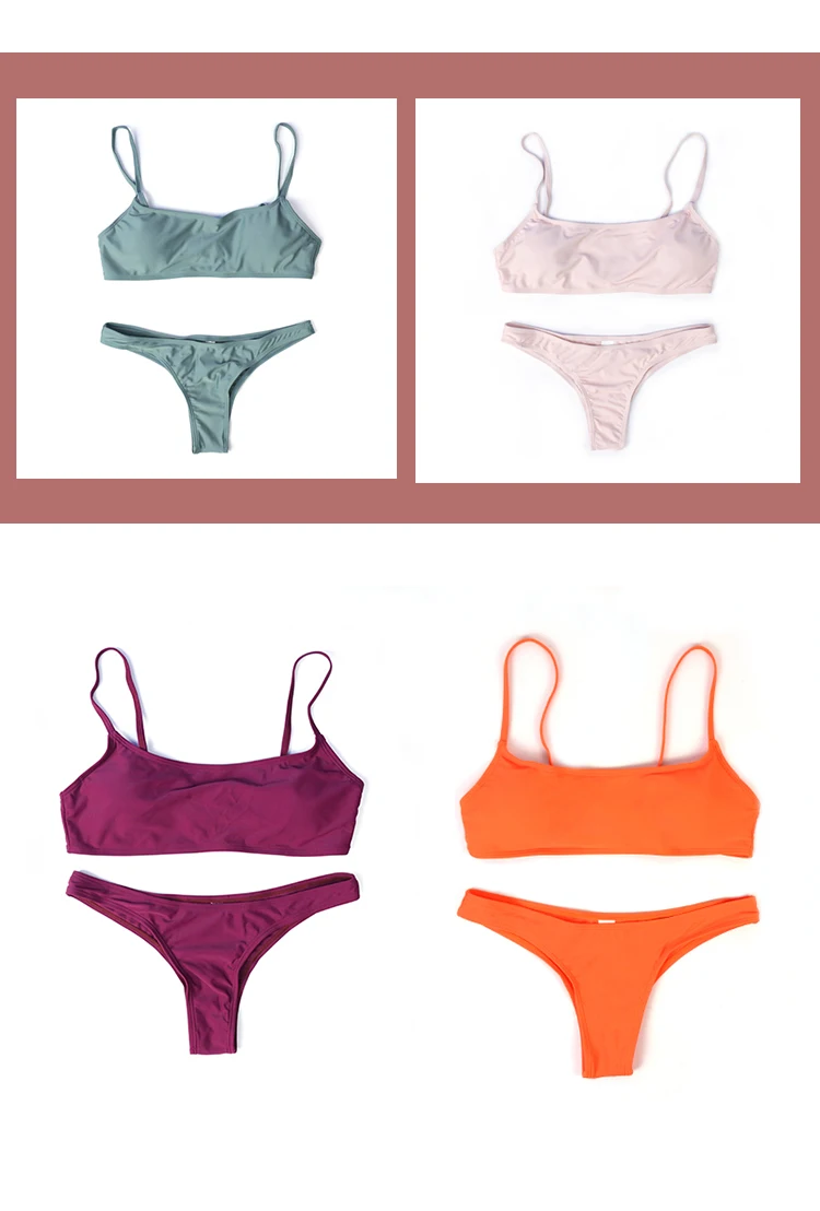 2020 New Summer European and American Split Swimsuit Women Solid Color Bikini Swimming Multicolor Sexy Ladies Swimsuit