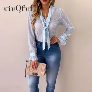 

Long Sleeve Chiffon Womens Tops And Blouses Fashion Women Blouses Casual V-neck Pink Office Ladies Tops Buttons Lace Up Top Muje