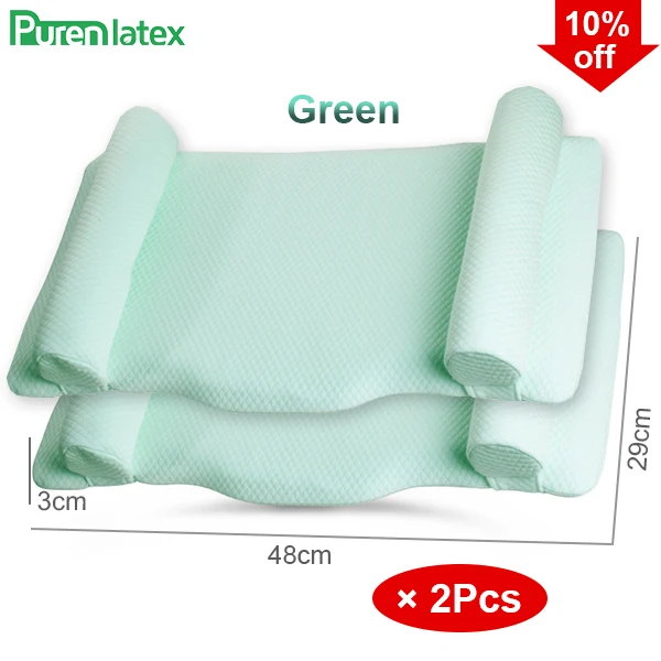 Green2PcsSet Ортопедическая подушка для новорожденных из фиолетового латекса, подушка для коррекции головы, поддержка шеи для младенцев, предотвращение синдрома плоской головы - Цвет: Green2PcsSet