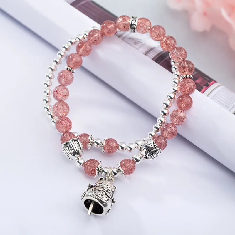 

S925 chun enju Double Layer Strawberry Crystal Bracelets Women's Pink Crystal Net Worth Billions of Dollars Lucky Cat Wang Marri