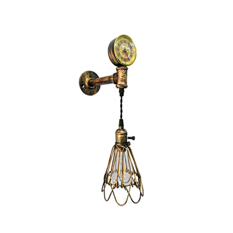 

Retro Cage Wall Lamp Loft Style Vintage Iron Lampshade Attic Lighting Lamp Clock Design Structure for Corridor Restaurant Store