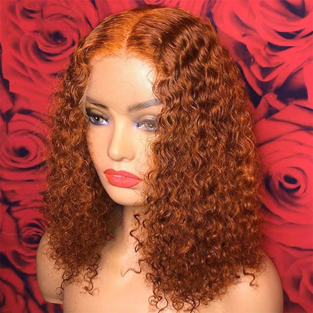 Ginger Orange 13x4 Lace Front Human Hair Wig Curly Short Curly Bob Wig Glueless Lace Frontal