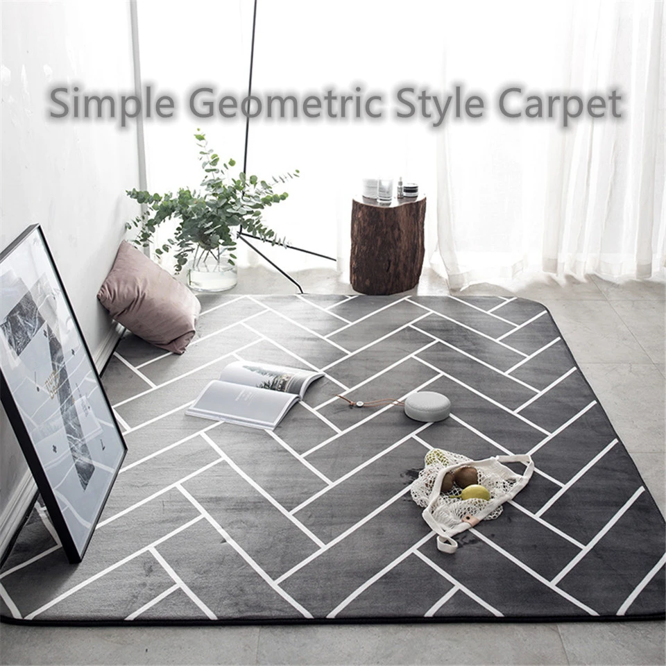 

Flannel Thicken Black Floor Carpet For Bedroom Soft Cartoon Kids Carpet Nordic Style Tatami Floor Mat Large Anti-slip