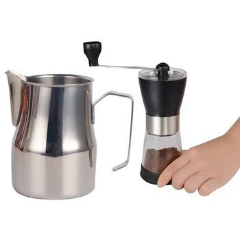

Manual Coffee Grinder, Ceramic & Stainless Steel 550Ml Milk Frothing Pitcher Jug Coffee Milk Mugs Garland Cup